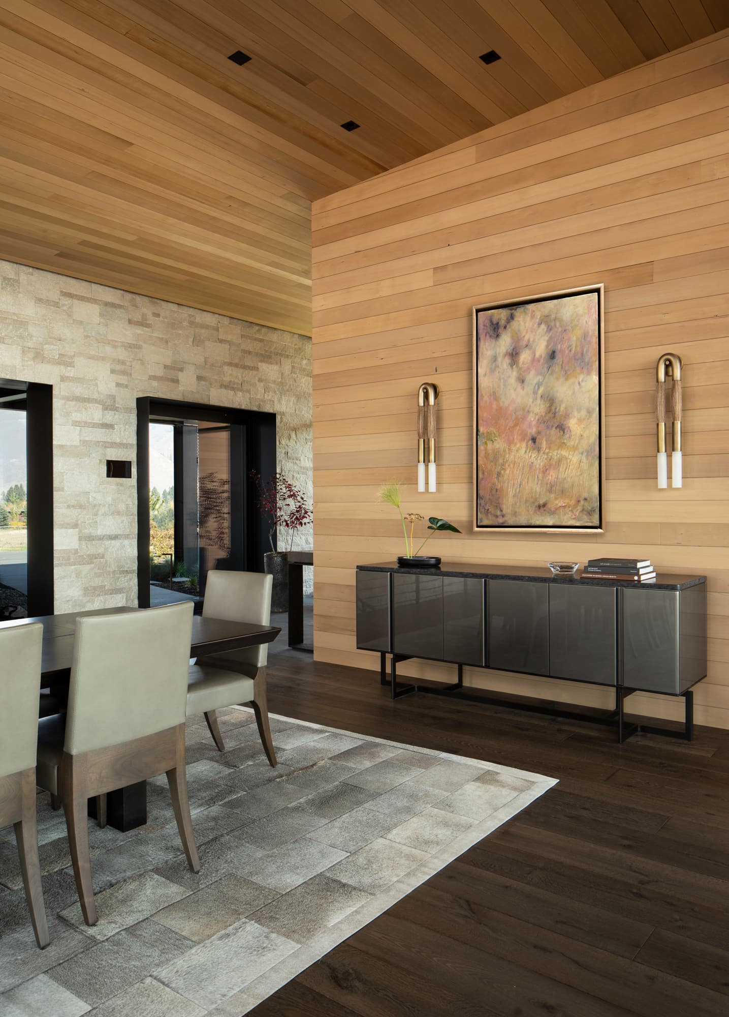 Nida Risto Interior Design in Jackson Hole designed a rustic elegance in the River Bend Project in Snake River Sporting Club in Jackson Wyoming.