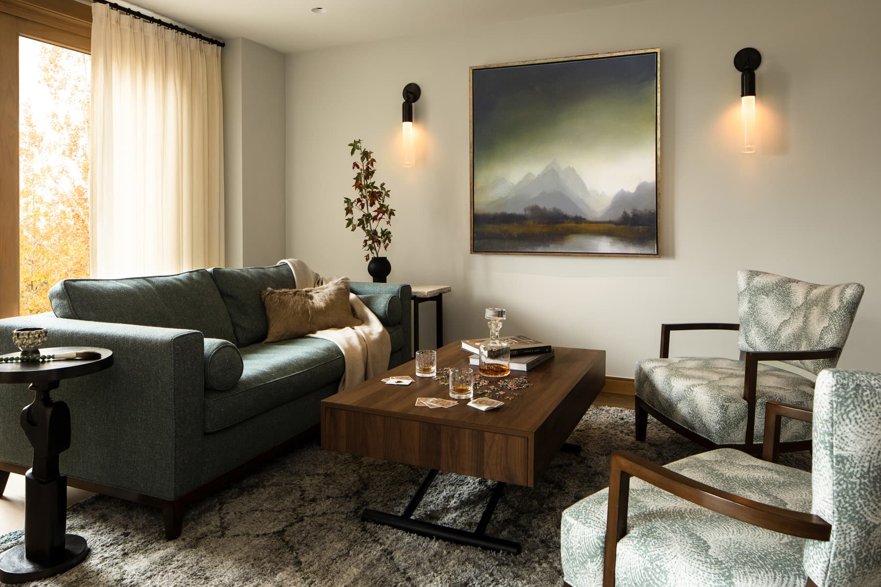 Nida Risto Interior Design in Jackson Hole designed a rustic elegance in the Slopeside Modern Project at Teton Village in Wilson, Wyoming.